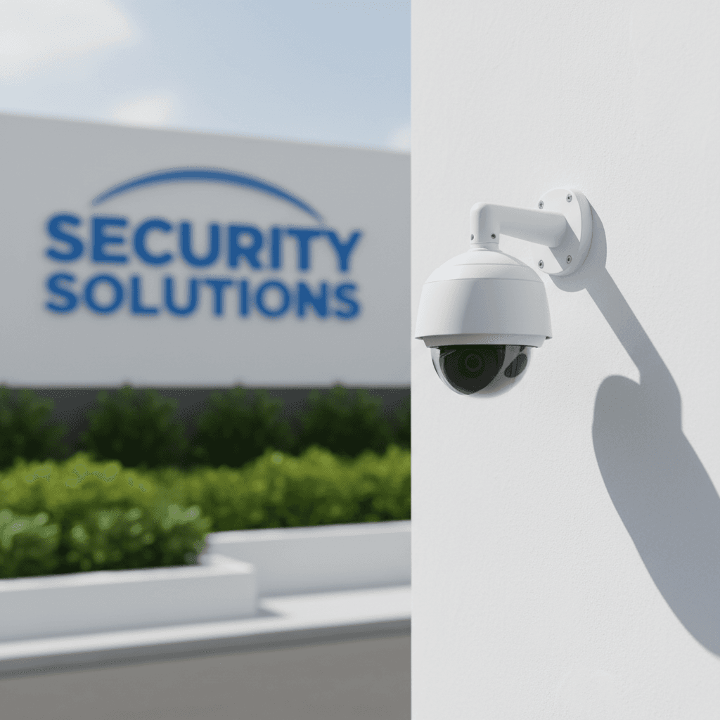 CCTV camera mounted on commercial building exterior